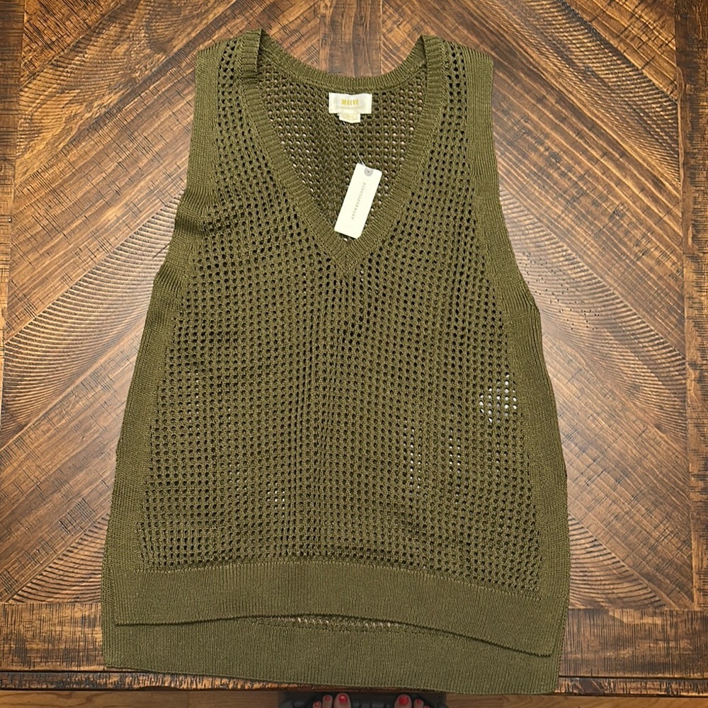 Maeve Olive Mesh Knit Tank Top